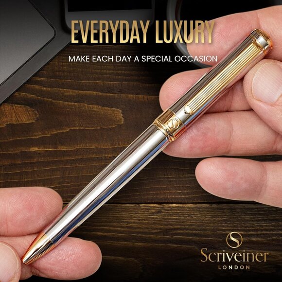 Silver Chrome Ballpoint Pen - Stunning Luxury Pen, Real Gold Plating, Schmidt Bl - Picture 7 of 9